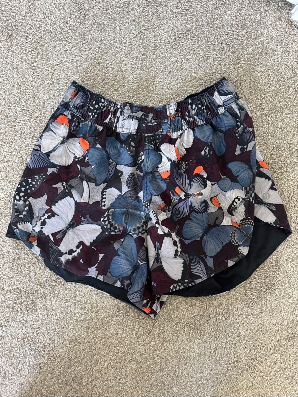 lululemon athletica Butterfly Print Athletic Shorts — Blue, Gray, Black, Orange